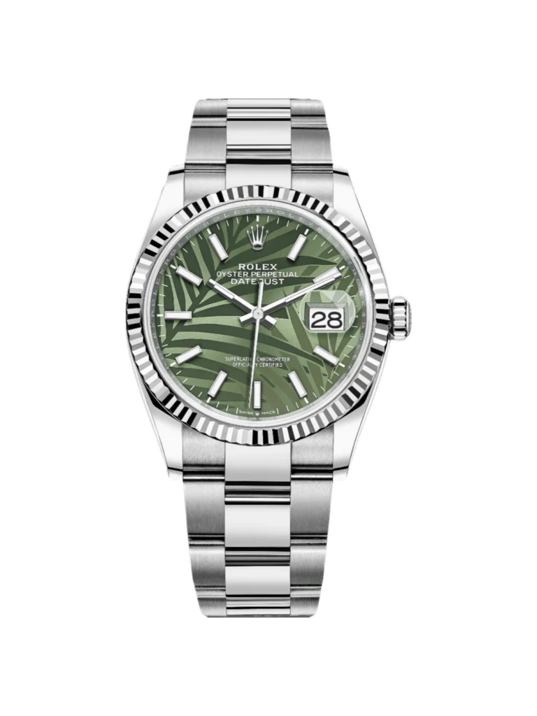 RLX Datejust 36mm 126234 Olive Green Palm Motif Dial Jubilee Stainless Steel Watch