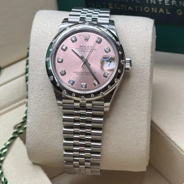 RLX Datejust m278344-0033/0034 Pink Dial 31mm Domed Diamond Oyster Watch