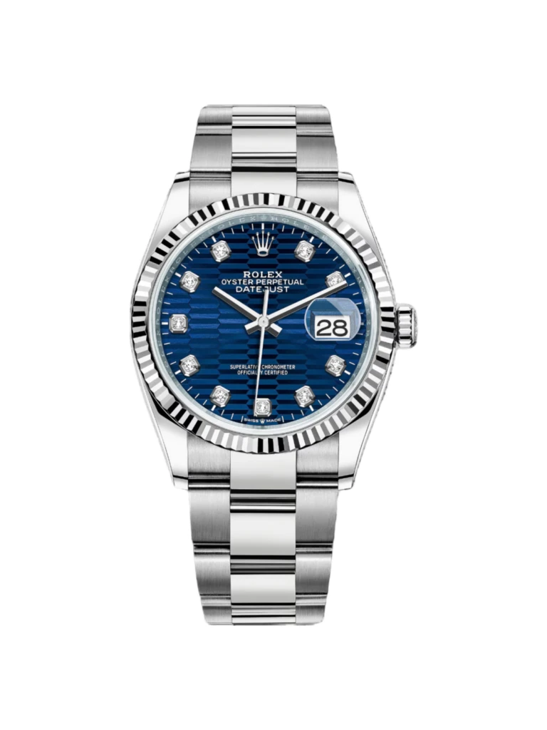 RLX Datejust 36mm 126234 Blue Fluted Motif Diamond Dial Jubilee Bracelet Watch