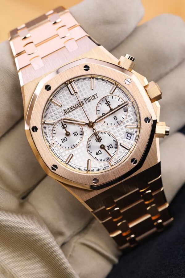 A&P ROYAL OAK Pink Gold Silver-Toned Dial CHRONOGRAPH 41mm