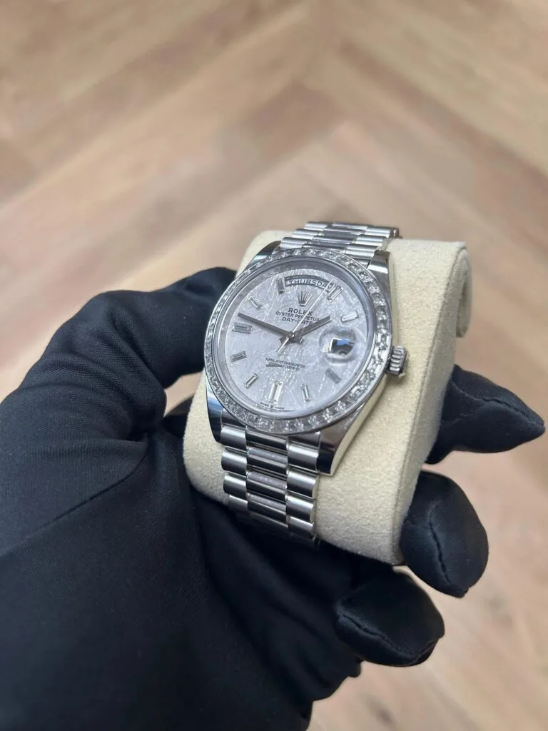 RLX Day-Date 40mm 228396TBR-0027 Meteoriate Baguette Diamond Dial and Bezel Watch