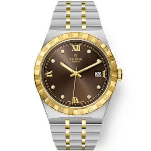 【7A Quality】TUDOR Royal 38mm Two-Tone Brown Diamond Dial Automatic Bracelet Watch M28503-0008