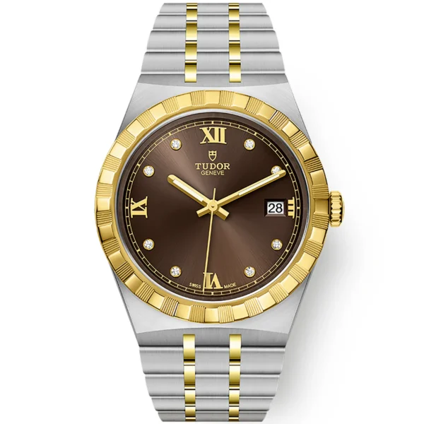 【7A Quality】TUDOR Royal 38mm Two-Tone Brown Diamond Dial Automatic Bracelet Watch M28503-0008