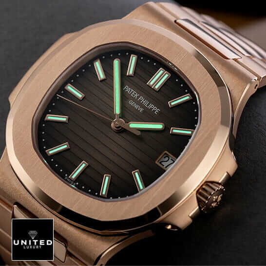 Patek Philippe Nautilus Rose Black Dial Replica 2 Patek Philippe Nautilus Geneve Black Dial Rose Gold Bezel Replica dial phospor
