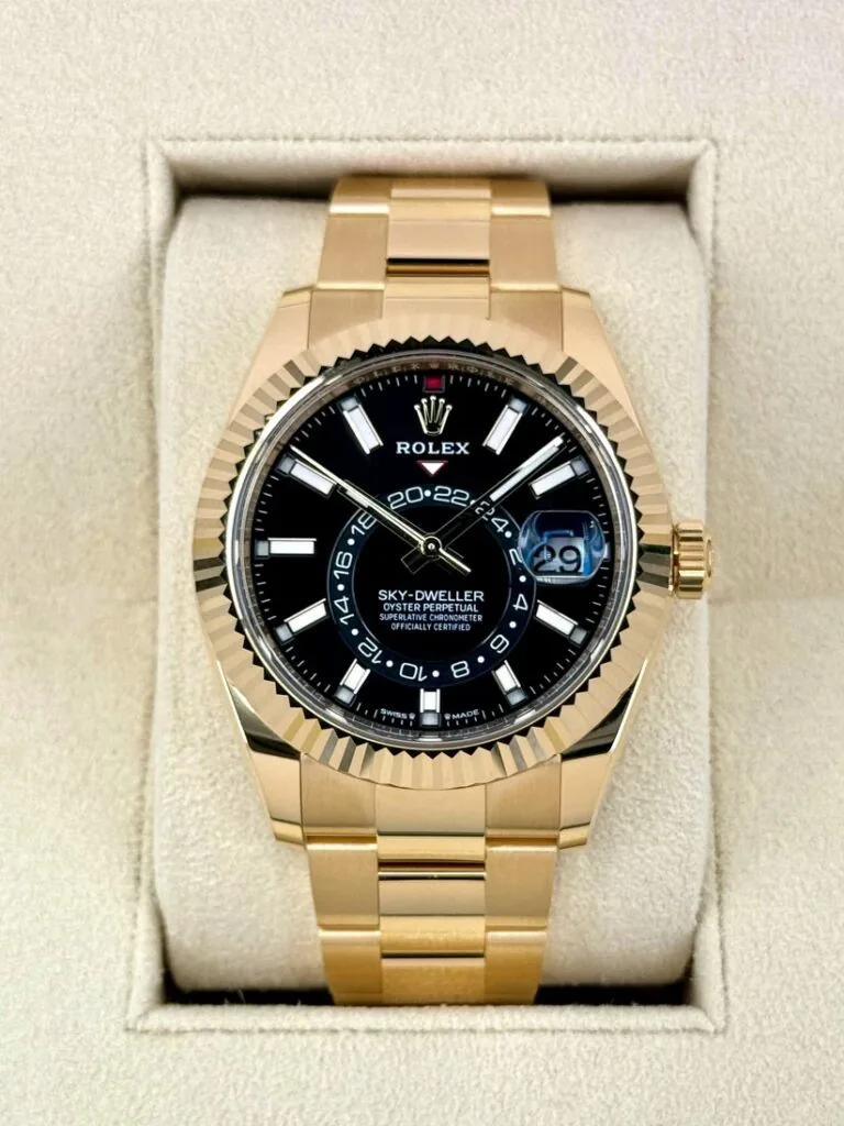 RLX Sky-Dweller 42mm 336938-0002/0005 Yellow Gold Black Dial Oyster