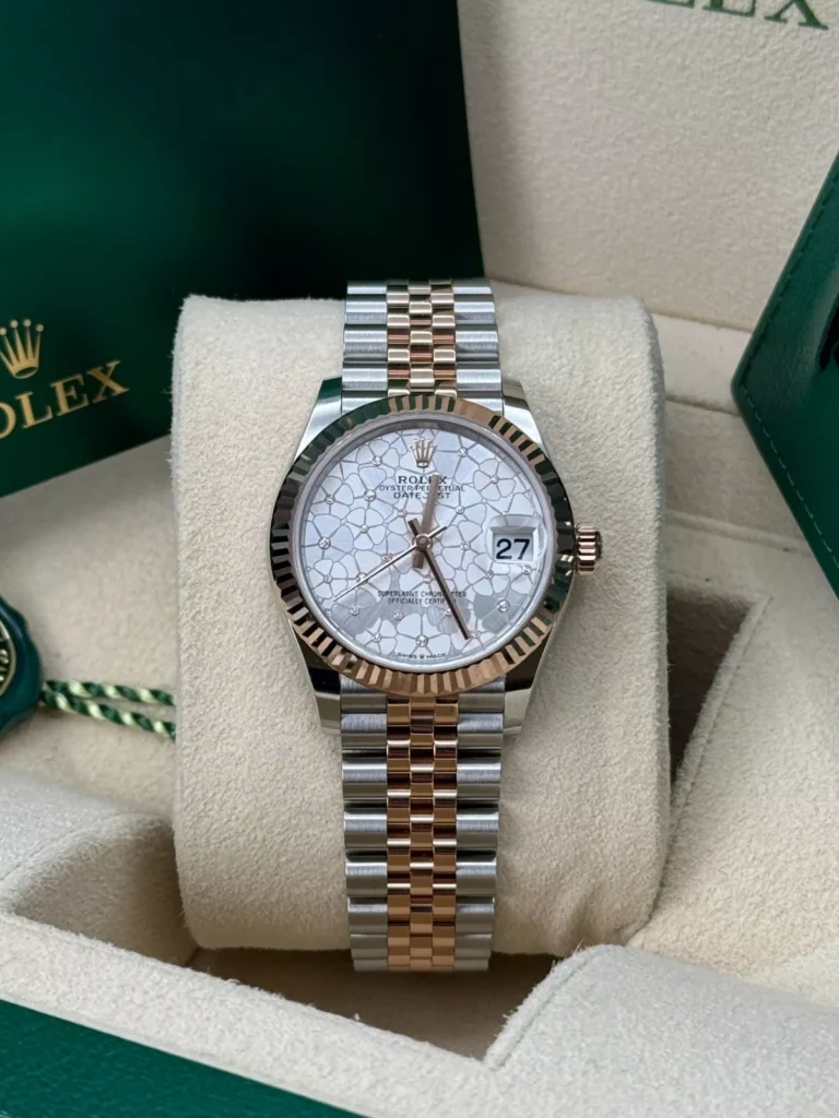 RLX Datejust m278271-0031/0032 Silver Floral Motif 31mm Dial Oyster Bracelet Watch
