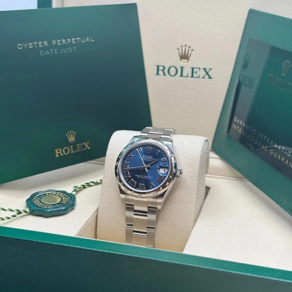 RLX Datejust m278344-0035/0036 Bright Blue Dial 31mm Domed Diamond Oyster Watch
