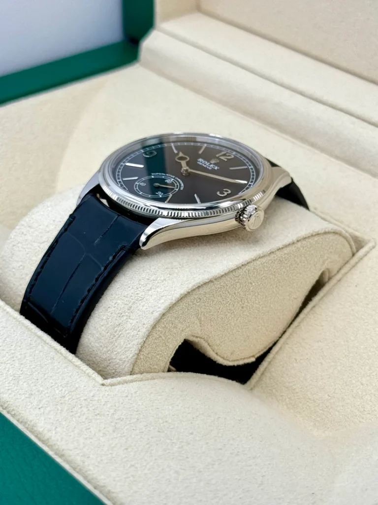 Rolex 1908 White Gold Black Dial Black Alligator Strap - 52509-0002