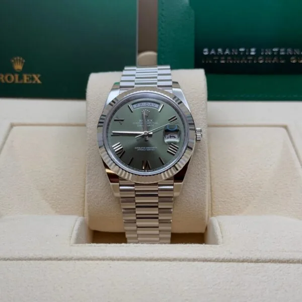 RLX Day-Date "President" 40mm Platinum Green Olive Roman Dial - 228236