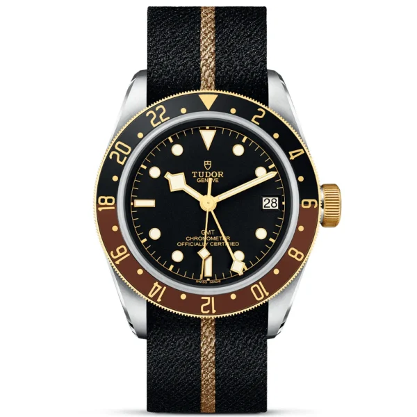 【7A Quality】TUDOR Black Bay GMT S&G Steel and 18ct Yellow Gold 41mm Fabric Strap Watch M79833MN-0004