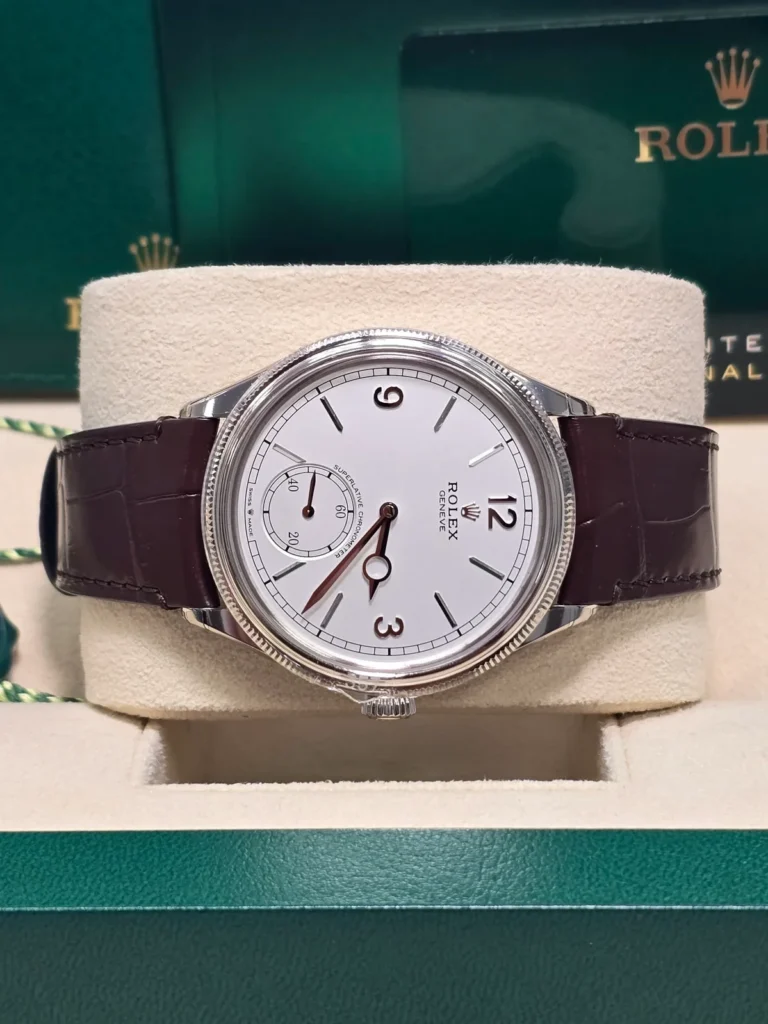 Rolex 1908 White Gold White Dial Brown Alligator Strap - 52509-0006
