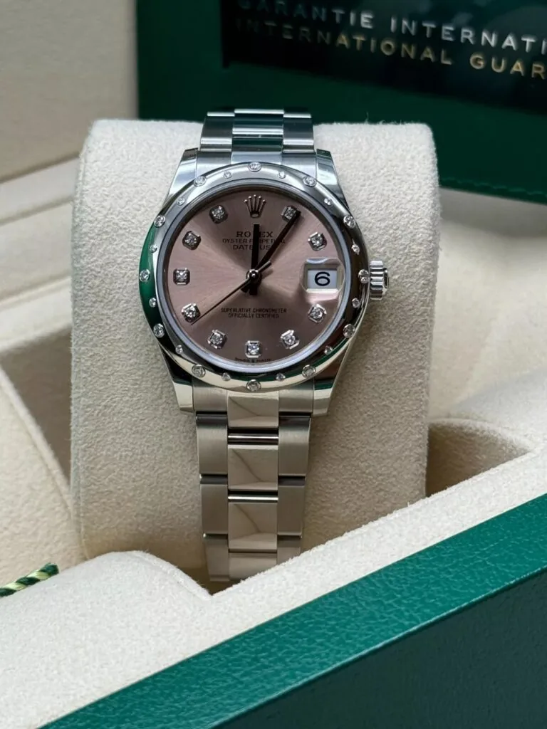 RLX Datejust m278344-0033/0034 Pink Dial 31mm Domed Diamond Oyster Watch