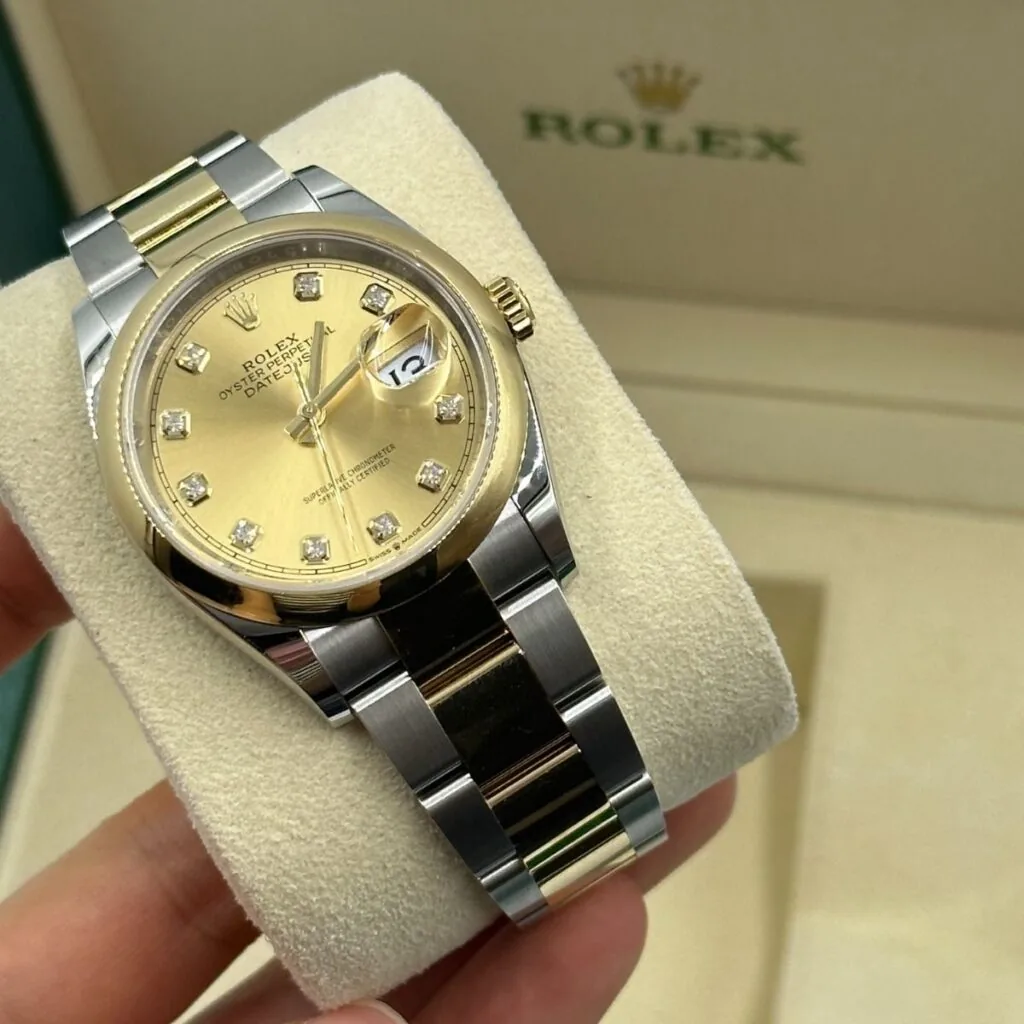 RLX Datejust 36mm 126203 Champagne Set with Diamonds Dial Domed Bezel Oyster Bracelet