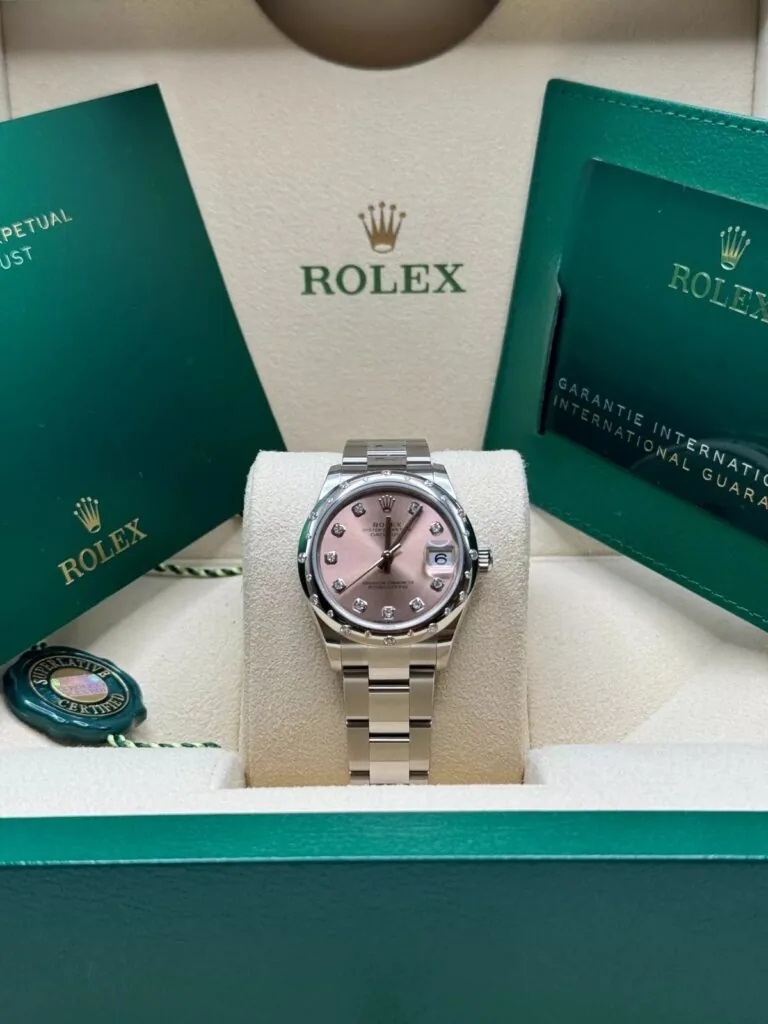 RLX Datejust m278344-0033/0034 Pink Dial 31mm Domed Diamond Oyster Watch