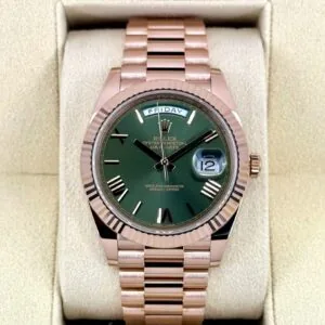 RLX Day-Date "President" 36mm Everose Gold Olive Green Roman Dial 128235