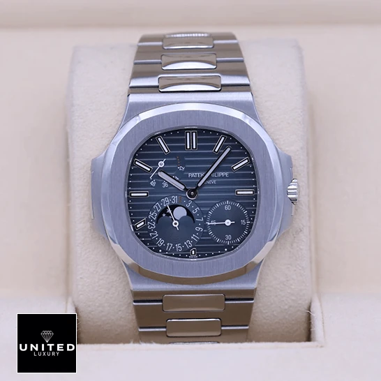 Patek Philippe 5712/1A Moon Phase Replica 1 Patek Philippe 57121A-001 Nautilus Steel Blue Dial Moon Phase Replica in the box