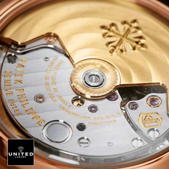 Patek Philippe Nautilus Ladies Rose Replica 4 Patek Philippe Nautilus Ladies Golden Rose Geneve Replica close mechanism view