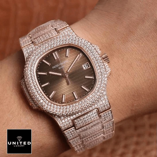 Patek Philippe Nautilus 5711 R8 Replica 1 Patek Philippe Nautilus Jumbo Iced Out 5711-R8 Replica on the wrist