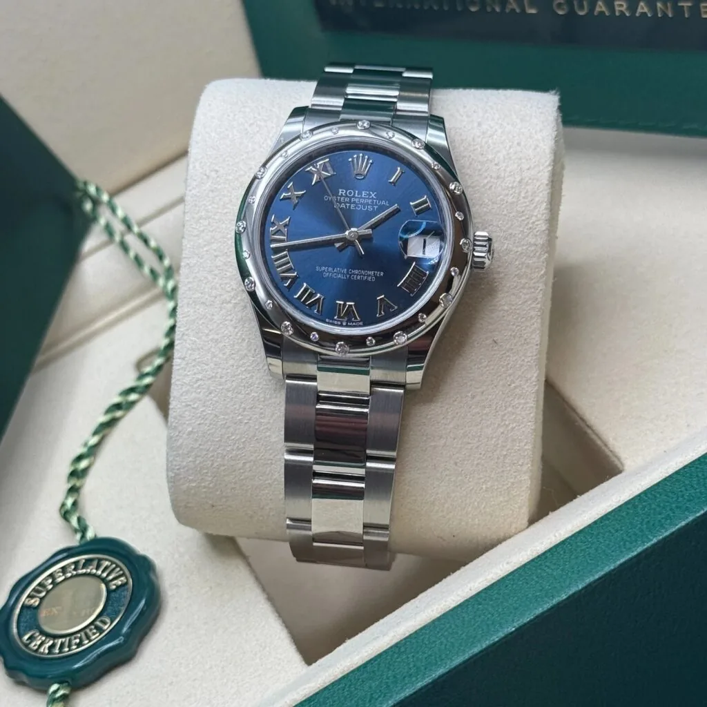 RLX Datejust m278344-0035/0036 Bright Blue Dial 31mm Domed Diamond Oyster Watch