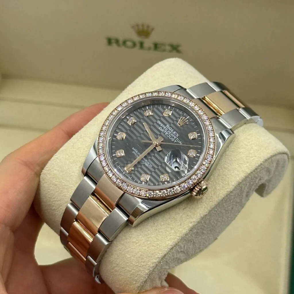 RLX Datejust 36mm 126281 Slate Fluted Motif Diamond Dial Diamond Bezel and Oyster Bracelet