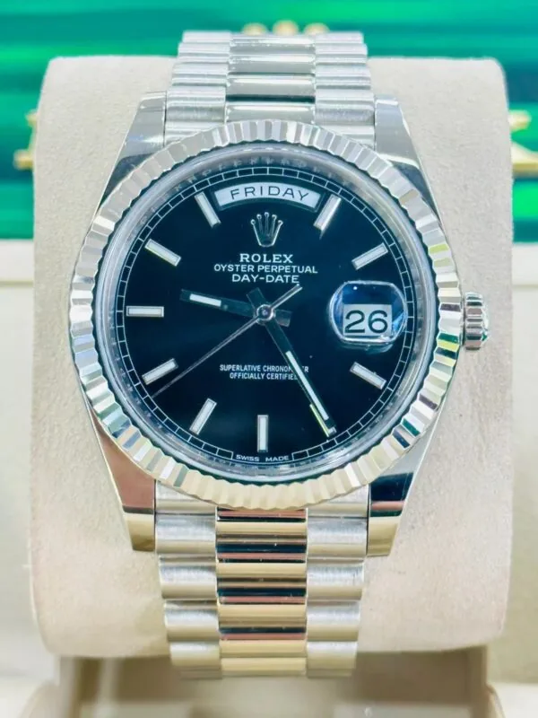 RLX Day-Date "President" 40mm White Gold Black Index Dial - 228239