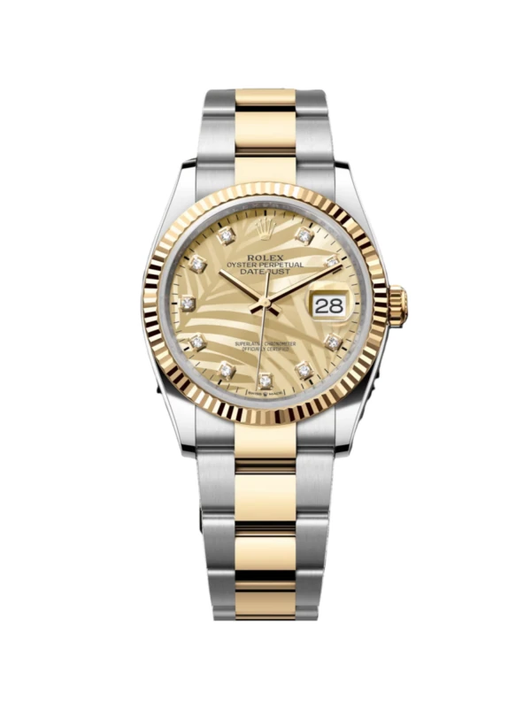 RLX Datejust 36mm 126233 Champagne Palm Motif Diamond Dial and Jubilee Bracelet Watch