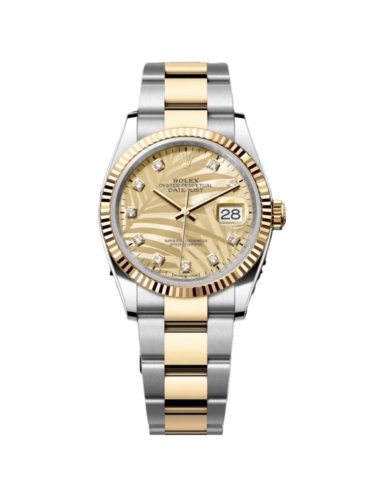 RLX Datejust 36mm 126233 Champagne Palm Motif Diamond Dial and Jubilee Bracelet Watch