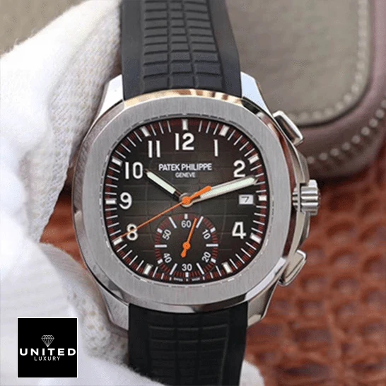 Patek Philippe Black Replica 3 Patek Philippe Aquanaut 5968A001 Black Rubber Bracelet Replica on the hand