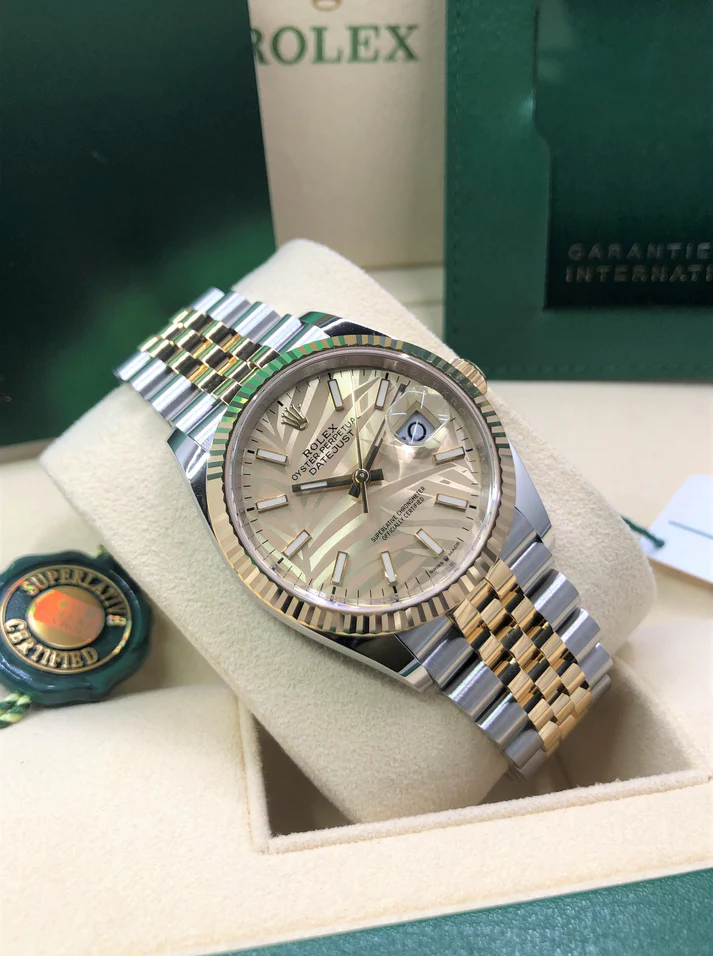 RLX Datejust 36mm 126233 Golden Palm Motif Dial Jubilee Bracelet Watch