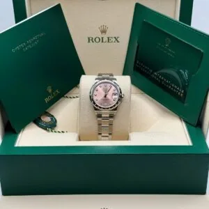 RLX Datejust m278344-0033/0034 Pink Dial 31mm Domed Diamond Oyster Watch