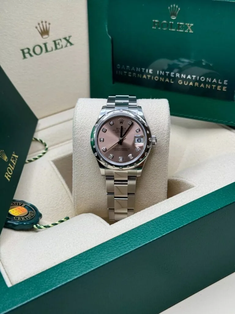RLX Datejust m278344-0033/0034 Pink Dial 31mm Domed Diamond Oyster Watch