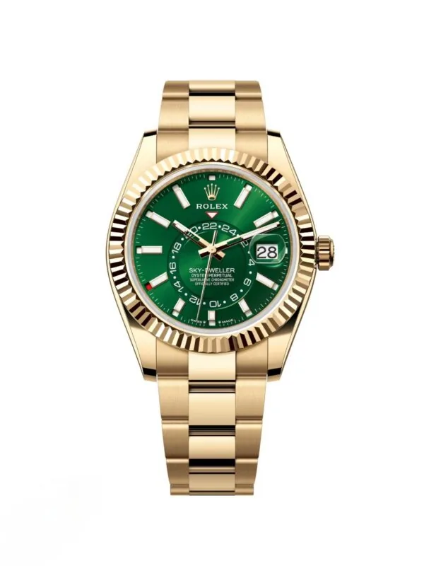 RLX Sky-Dweller 42mm 336938-0007/0008 Yellow Gold Bright Green Dial Jubilee