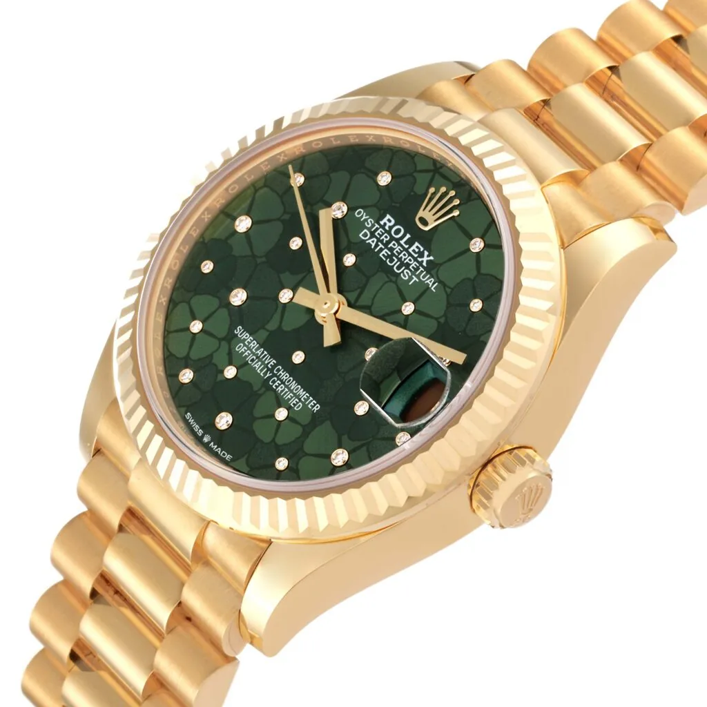 RLX Datejust m278278-0046 Olive Green Floral Motif 31mm President Bracelet Watch