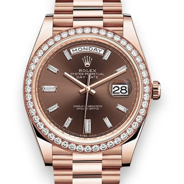 RLX Day-Date 40mm Chocolate Dial and Diamond Bezel 228345rbr-0024