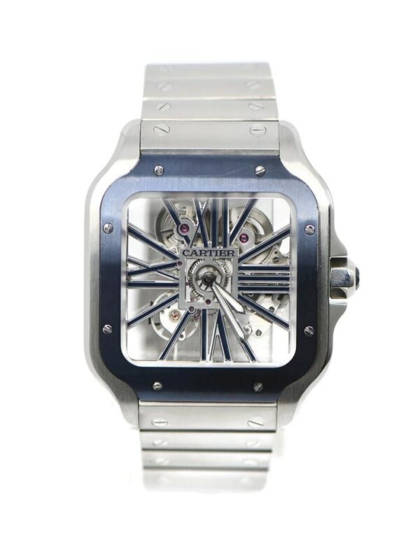 Cartier Santos Large Model Blue Skeleton Watch W2SA0009 - United Luxury