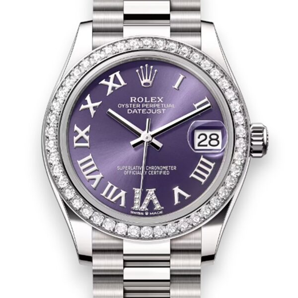 RLX Datejust m278289RBR-0019 Aubergine Dial White Gold President Watch