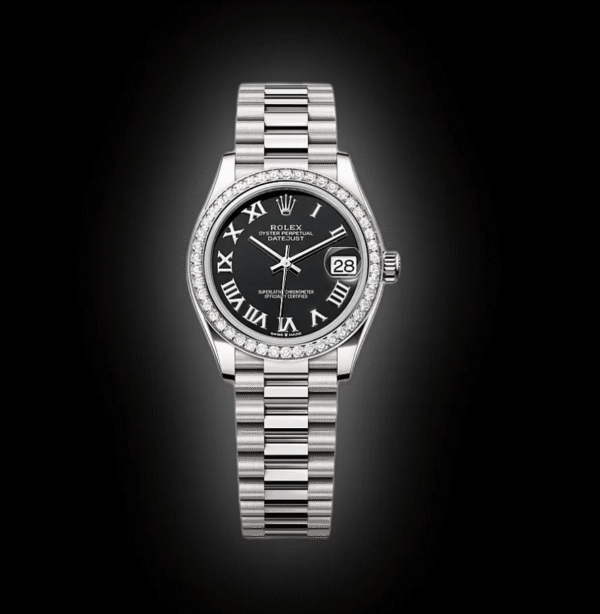 RLX Datejust m278289RBR-0011 Bright Black Dial White Gold President Watch