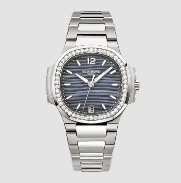 Patek Philippe Nautilus Blue Tinted Mother Of Pearl Dial Automatic Ladies Diamond Watch 7018/1A-010