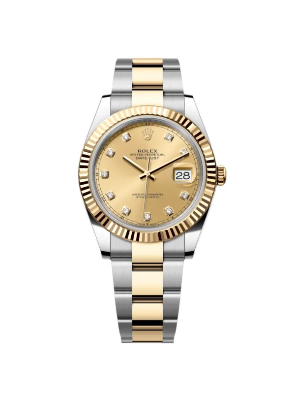 RLX Datejust 41mm Two-Tone Yellow Gold Fluted Bezel Champagne Diamond Dial Oyster - 126333