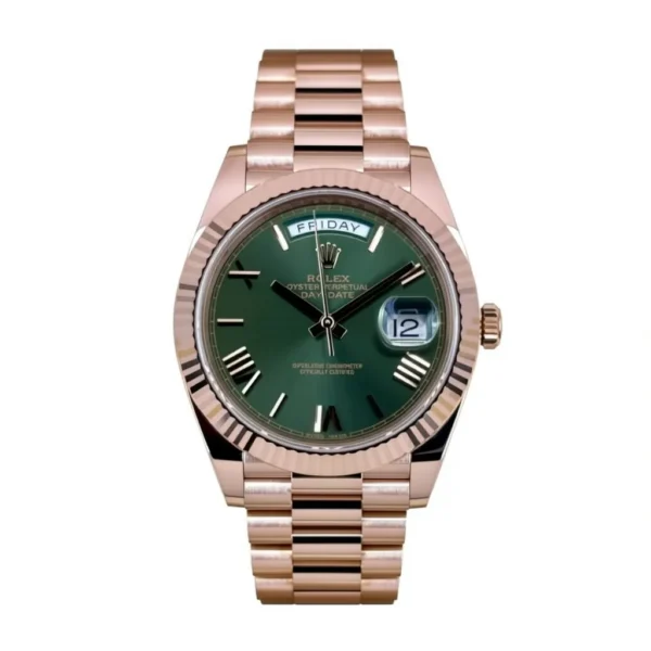 RLX Day-Date "President" 40mm Everose Gold Olive Green Roman Dial - 228235
