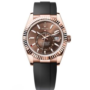 RLX Sky-Dweller 42mm Rose Gold Chocolate Dial Oysterflex - 336235