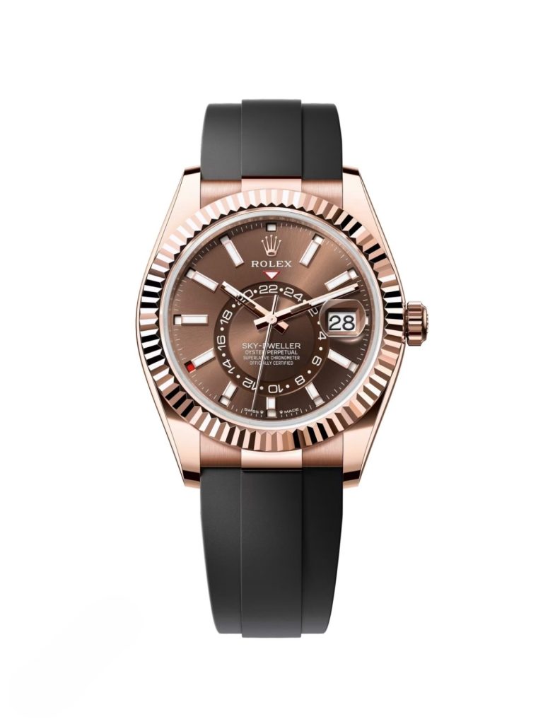 RLX Sky-Dweller 42mm Rose Gold Chocolate Dial Oysterflex - 336235