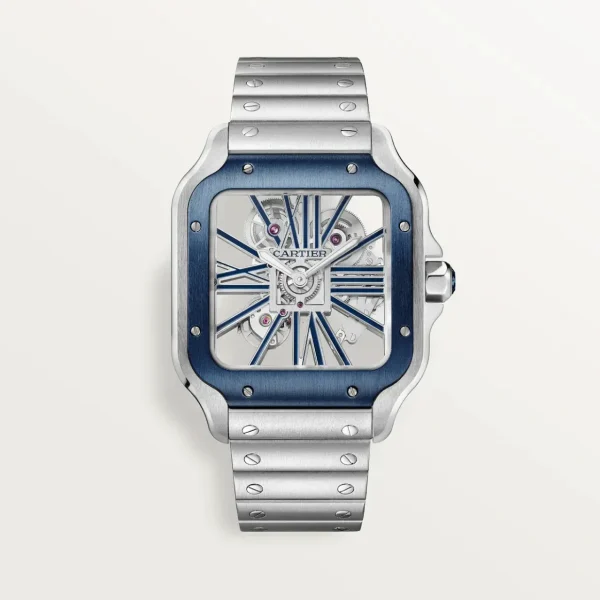Cartier Santos Large Model Blue Skeleton Watch W2SA0009 - United Luxury