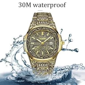 Waterproof stainless steel watch; men's business-style watch.