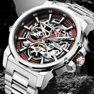 Men's Luxury Automatic Mechanical Watch – Industrial-Style Self-Winding Watch with Stainless Steel Bracelet