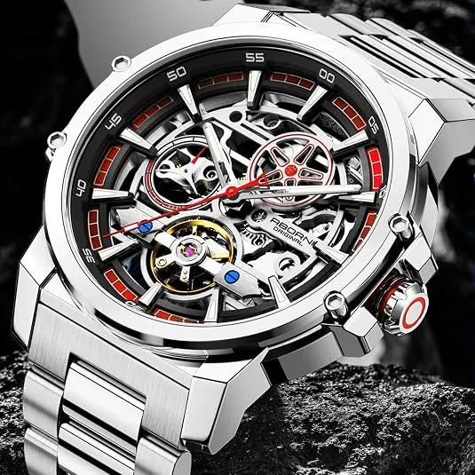 Men's Luxury Automatic Mechanical Watch – Industrial-Style Self-Winding Watch with Stainless Steel Bracelet