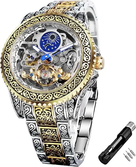 Men's vintage-style watch: large-dial, self-winding mechanical timepiece with luminous features.