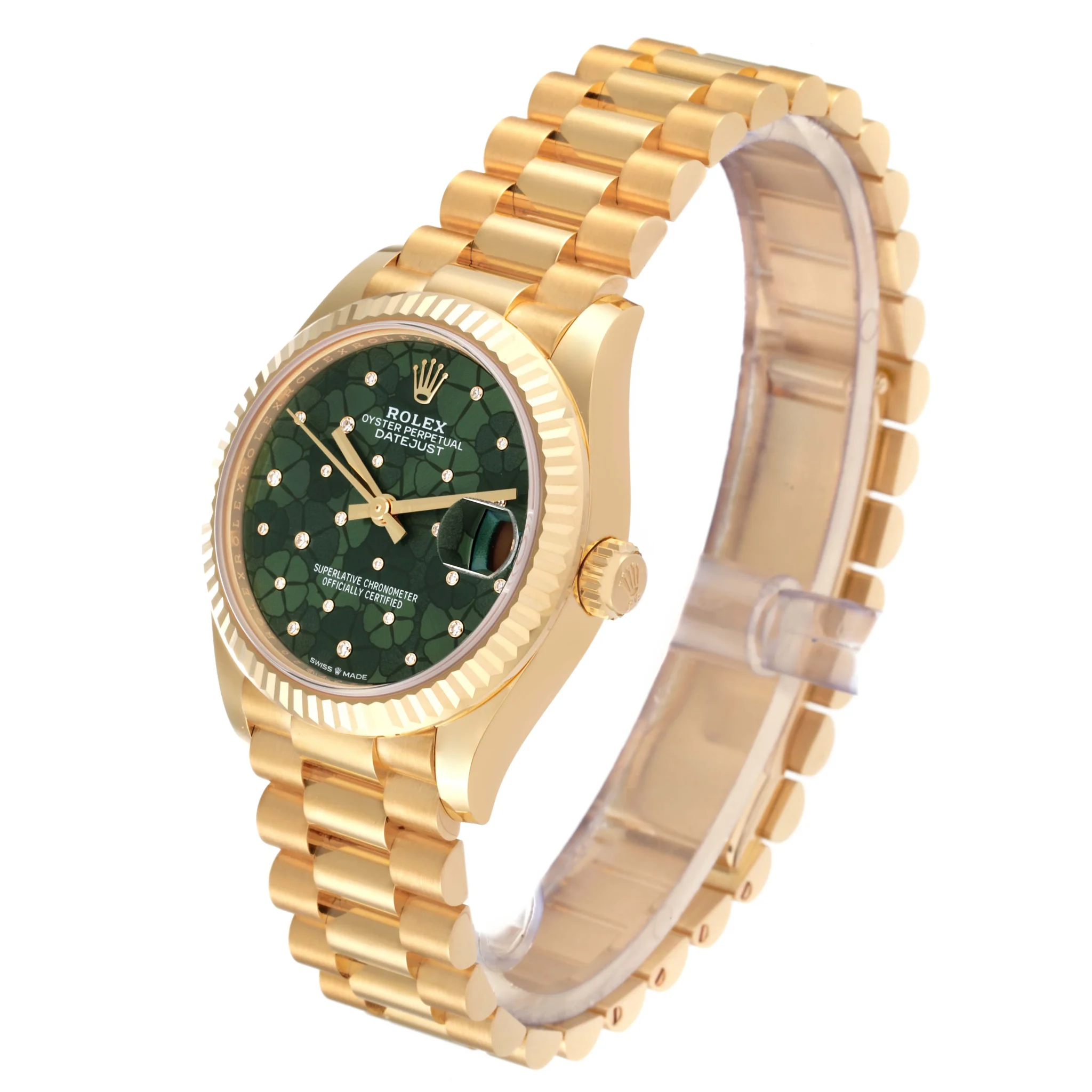 RLX Datejust m278278-0046 Olive Green Floral Motif 31mm President Bracelet Watch
