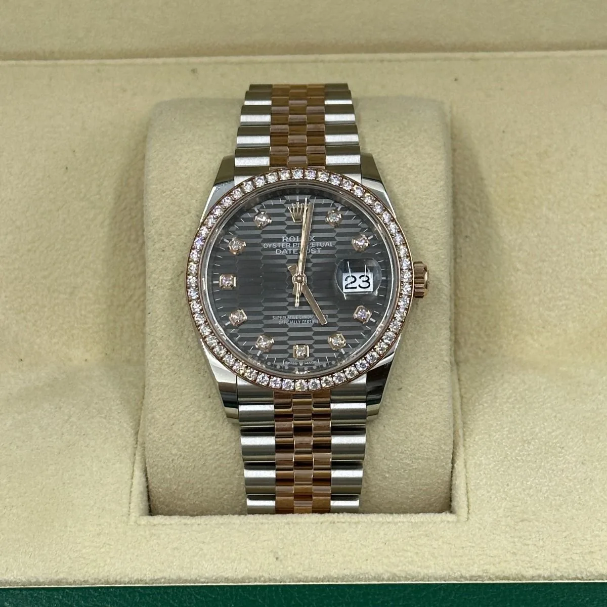 RLX Datejust 36mm 126281 Slate Fluted Motif Diamond Dial Diamond Bezel and Oyster Bracelet
