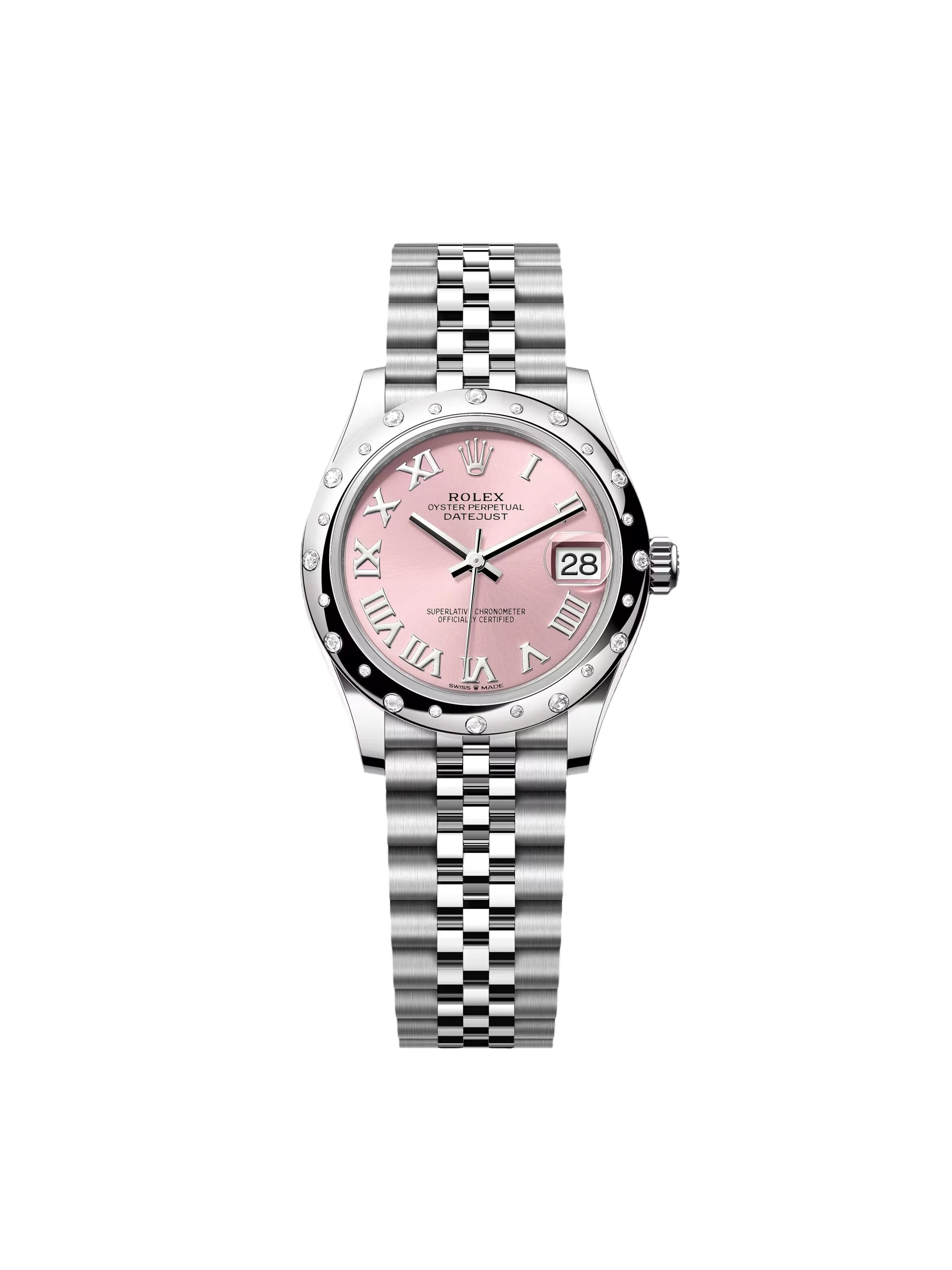 RLX Datejust m278344-0021/0022 Pink Dial 31mm Domed Diamond Oyster Watch
